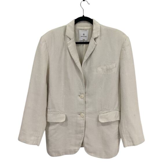 Anine Bing Quinn Blazer 100% Linen In Eggshell Size Small Oversized - Picture 6 of 15